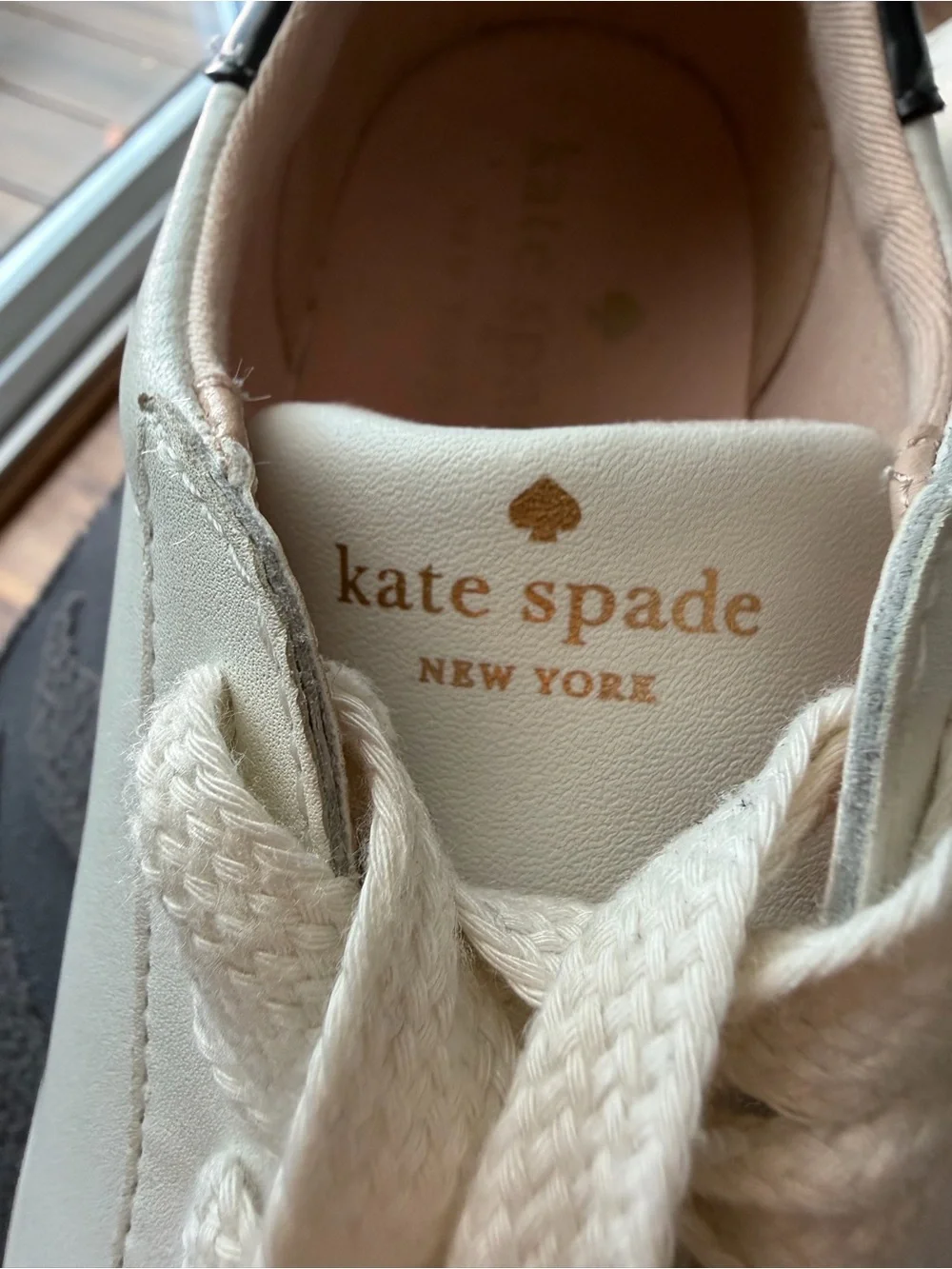 kate spade Cream Leather Low-Top Sneakers with Gold Logo